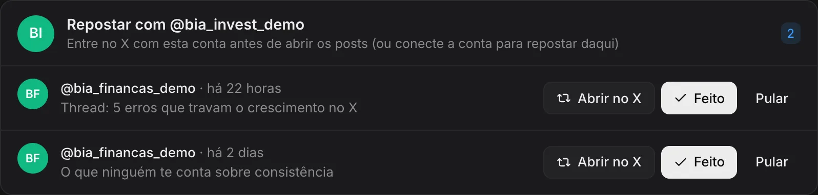 Reposts com um clique